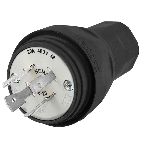 Hubbell 20A Watertight Locking Plug 3P 4W 480VAC L16-20P BK - HBL26W76BK