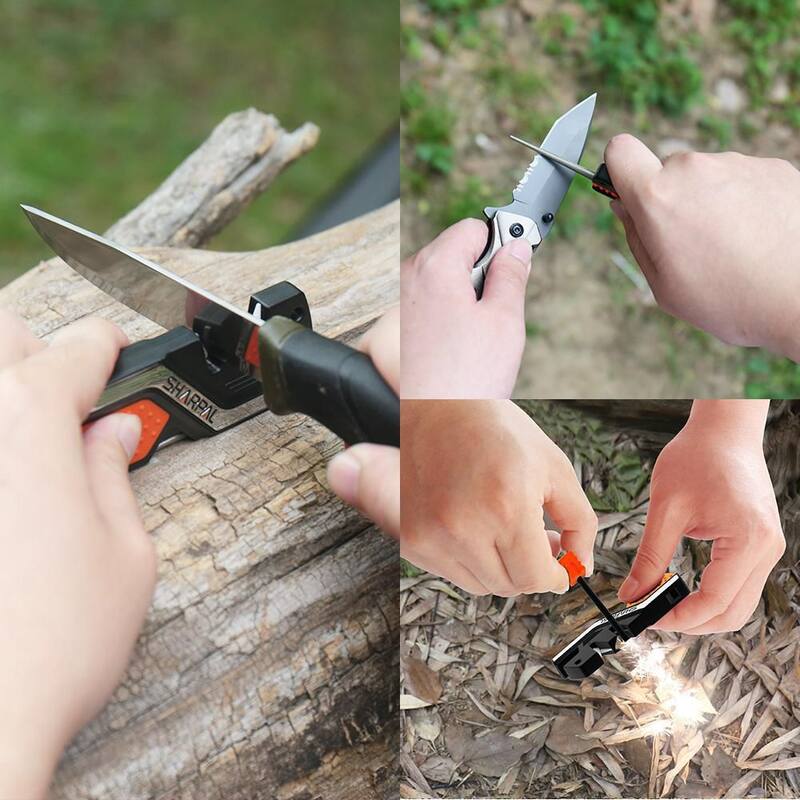 Sharpal 6-in-1 Pocket Knife Sharpener & Survival Tool, with Fire Starter, Whistle & Diamond Sharpening Rod, Repair Restore Hone - 101N