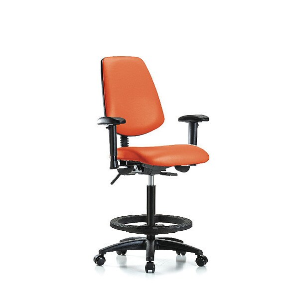 Blue Ridge Ergonomics High Bench Chair Adjustable Arms, 26" to 35" Height, Vinyl, Orange Kist - BR-VHBCH-MB-RG-T1-A1-BF-RC-8613
