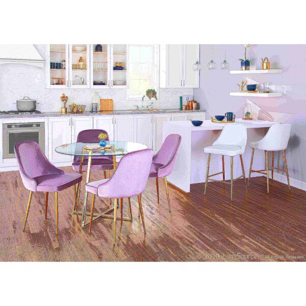 Lumisource Marcel Dining Chair with Gold Frame and Silver Velvet Fabric, PK 2 - DC-MARCL AU+SV2