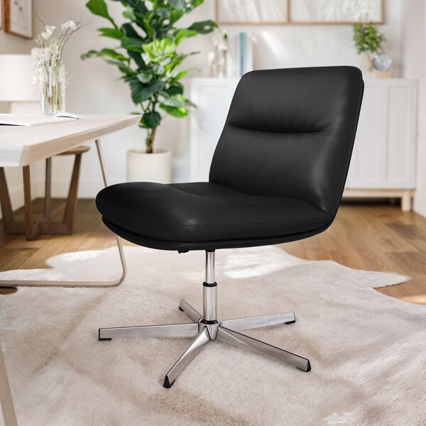 Flash Furniture Chloe Wide Mid-Back Black Padded LeatherSoft Armless Office Chair, Swivel Function, Chrome Frame - CH-232196-BK-GG