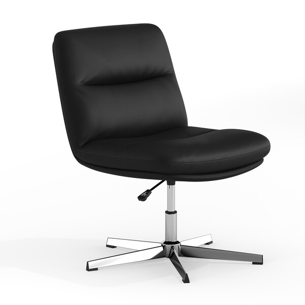 Flash Furniture Chloe Wide Mid-Back Black Padded LeatherSoft Armless Office Chair, Swivel Function, Chrome Frame - CH-232196-BK-GG