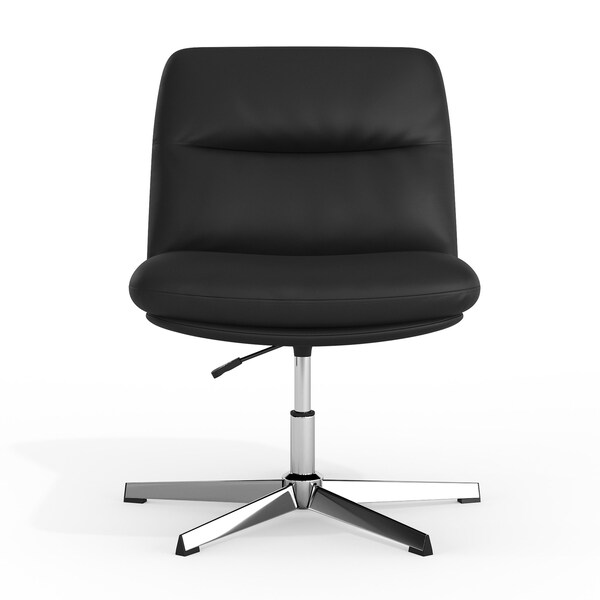 Flash Furniture Chloe Wide Mid-Back Black Padded LeatherSoft Armless Office Chair, Swivel Function, Chrome Frame - CH-232196-BK-GG