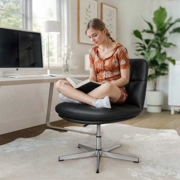Flash Furniture Chloe Wide Mid-Back Black Padded LeatherSoft Armless Office Chair, Swivel Function, Chrome Frame - CH-232196-BK-GG