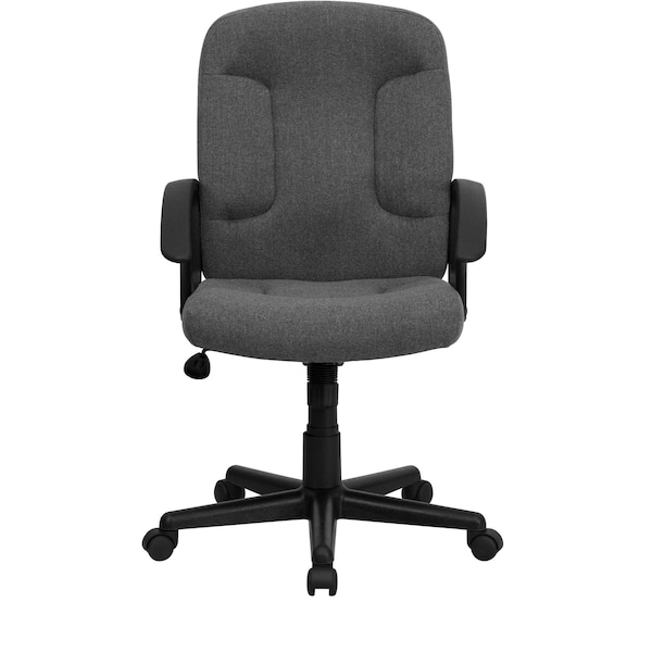 Flash Furniture Contemporary Chair Gray Mid-Back Exec Chair, Fixed Arms, 17-1/4" to 21-1/4" Height, Fabric, Gray - GO-ST-6-GY-GG