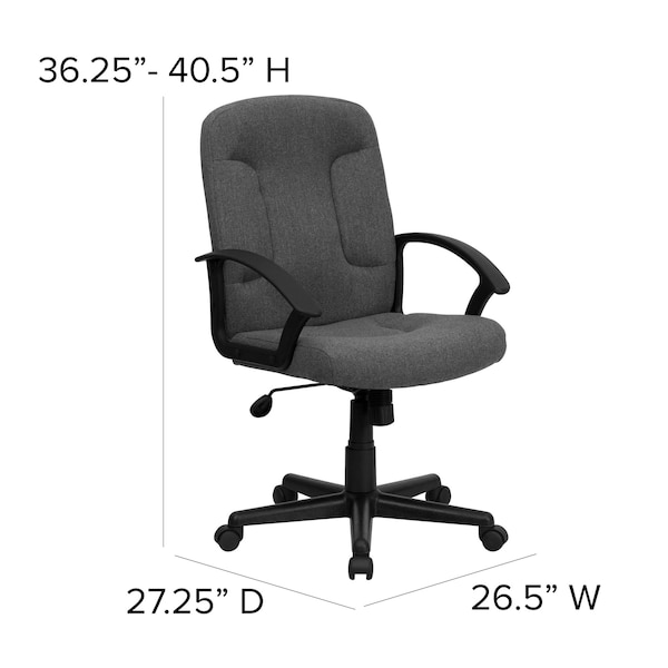 Flash Furniture Contemporary Chair Gray Mid-Back Exec Chair, Fixed Arms, 17-1/4" to 21-1/4" Height, Fabric, Gray - GO-ST-6-GY-GG
