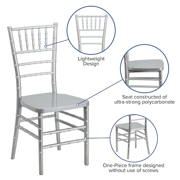 Flash Furniture Hercules Premium Chiavari Chair, 15-3/4 in W 18-1/2" L 36-1/2" H - LE-SILVER-GG