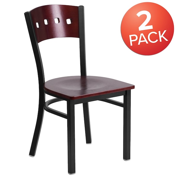 Flash Furniture Bk/Mah 4 Sqr Chair-Wood Seat - 2-XU-DG-6Y1B-MAH-MTL-GG