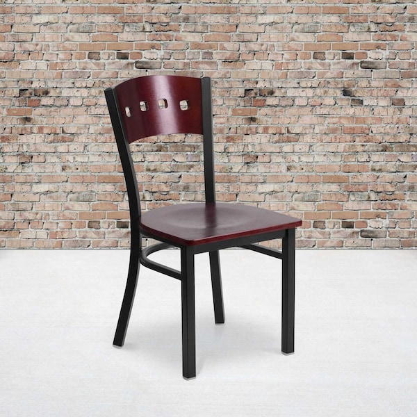 Flash Furniture Bk/Mah 4 Sqr Chair-Wood Seat - 2-XU-DG-6Y1B-MAH-MTL-GG