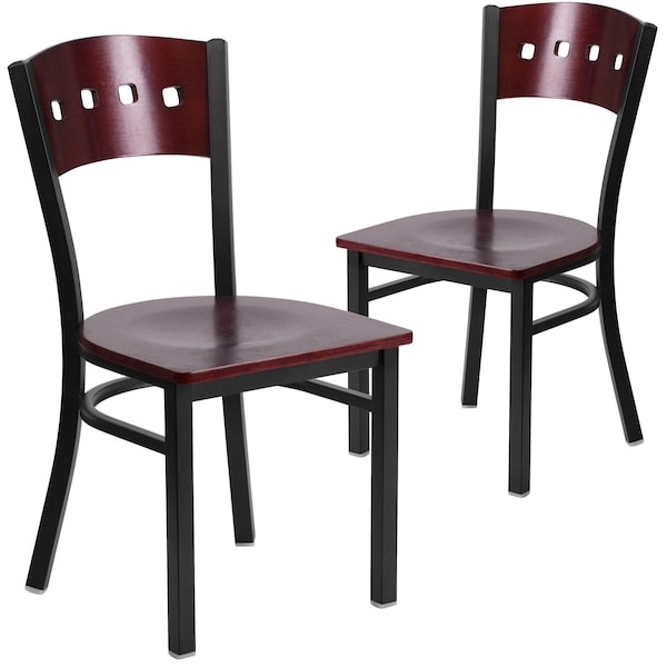 Flash Furniture Bk/Mah 4 Sqr Chair-Wood Seat - 2-XU-DG-6Y1B-MAH-MTL-GG
