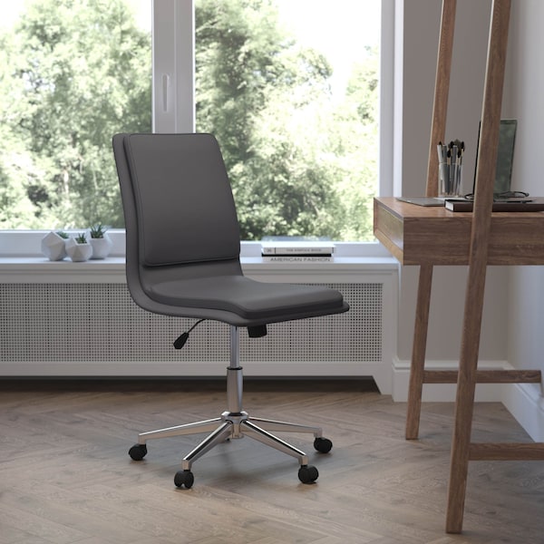 Flash Furniture Gray Mid-Back Armless LeatherSoft Office Chair - GO-21111-GY-GG