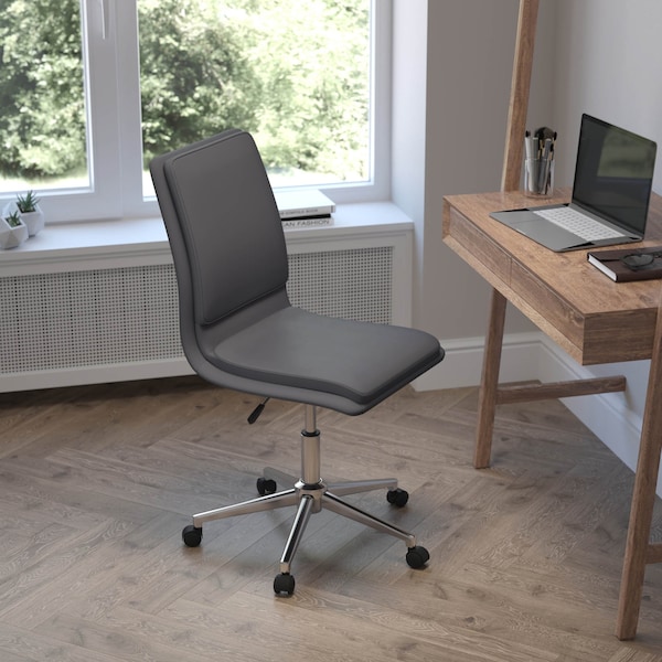 Flash Furniture Gray Mid-Back Armless LeatherSoft Office Chair - GO-21111-GY-GG