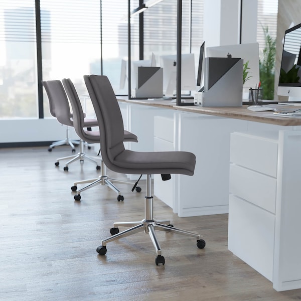 Flash Furniture Gray Mid-Back Armless LeatherSoft Office Chair - GO-21111-GY-GG