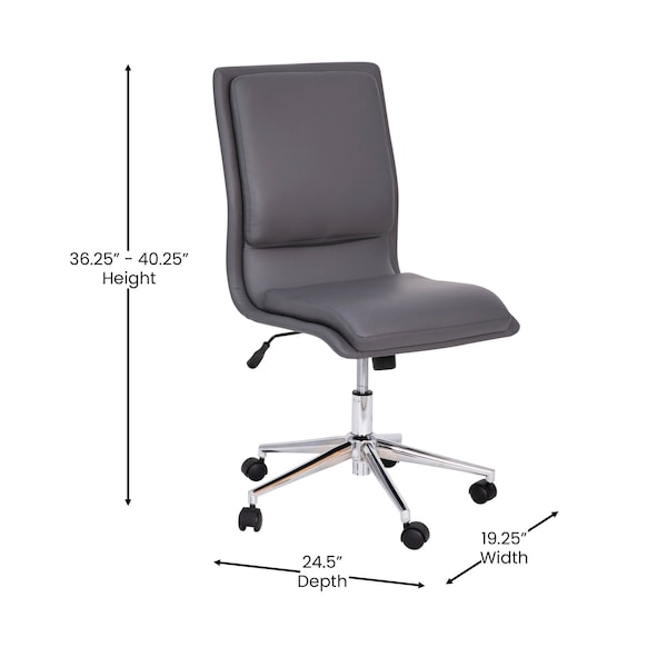 Flash Furniture Gray Mid-Back Armless LeatherSoft Office Chair - GO-21111-GY-GG