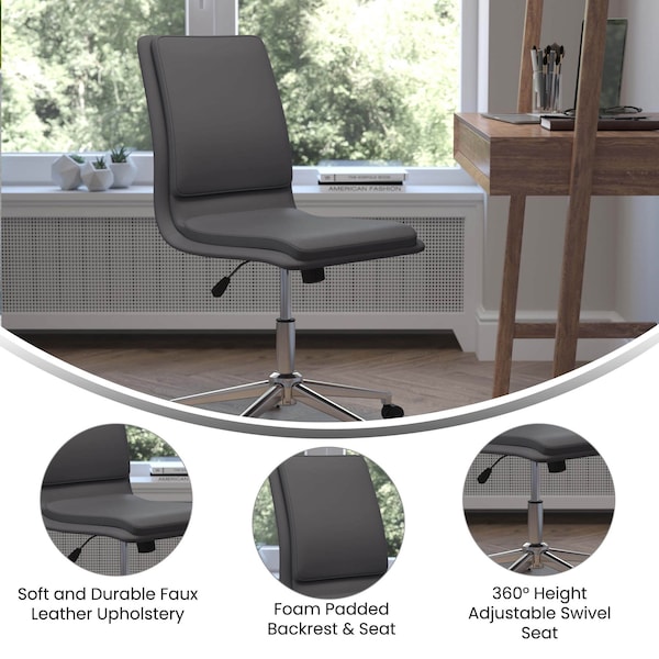 Flash Furniture Gray Mid-Back Armless LeatherSoft Office Chair - GO-21111-GY-GG