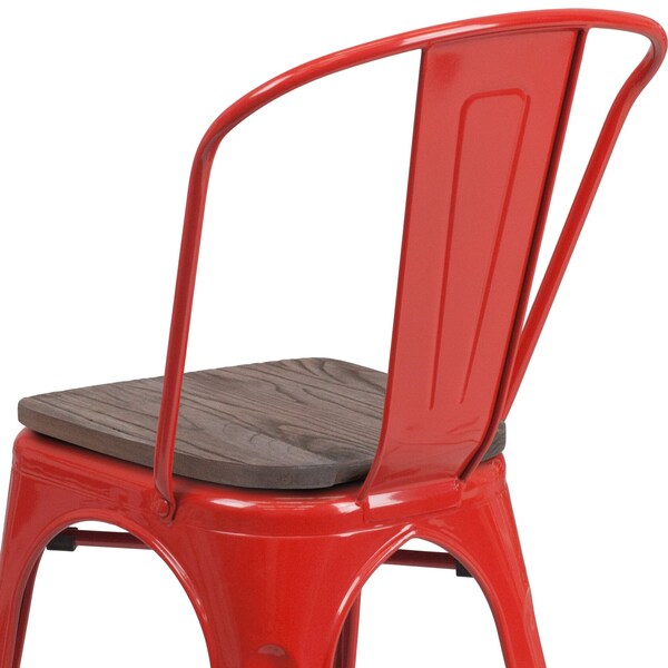 Flash Furniture Red Metal Stackable Chair with Wood Seat - 4-CH-31230-RED-WD-GG