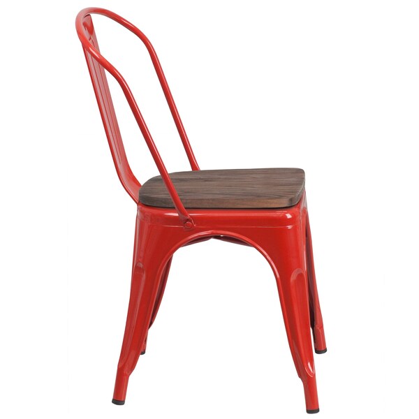 Flash Furniture Red Metal Stackable Chair with Wood Seat - 4-CH-31230-RED-WD-GG