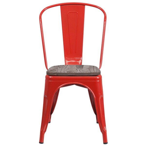 Flash Furniture Red Metal Stackable Chair with Wood Seat - 4-CH-31230-RED-WD-GG