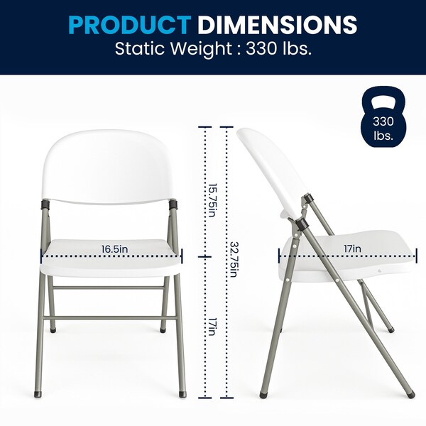 Flash Furniture 330 lb. Capacity White Plastic Folding Chair, 4PK - 4-DAD-YCD-70-WH-GG