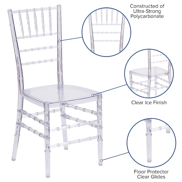 Flash Furniture Traditional Stacking Chiavari Chair, 15-3/4 in W 20" L 36-1/4" H - BH-ICE-CRYSTAL-GG