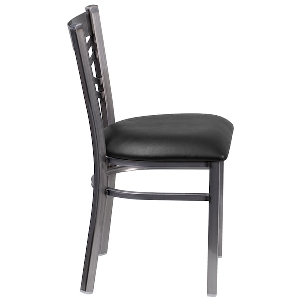 Flash Furniture Clear Coated ''X'' Back Metal Restaurant Chair, Black Vinyl Seat, PK2 - 2-XU-6FOB-CLR-BLKV-GG