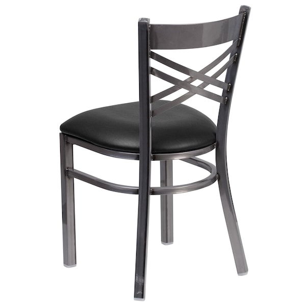 Flash Furniture Clear Coated ''X'' Back Metal Restaurant Chair, Black Vinyl Seat, PK2 - 2-XU-6FOB-CLR-BLKV-GG