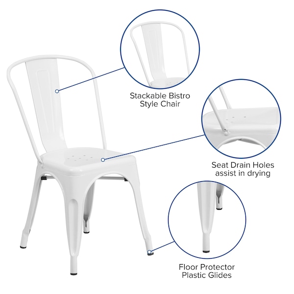 Flash Furniture Contemporary Chair, White Back, 18 in W 20" L 33" H - CH-31230-WH-GG