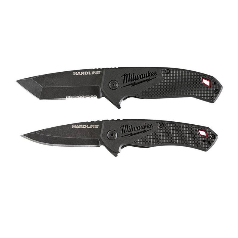 Milwaukee 3 in. Hardline D2 Steel Serrated Blade Pocket Folding Knife & 2.5 in Hardline D2 Steel Smooth Blade Pocket Folding Knife - 48-22-1998-48-22-1997