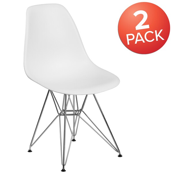Flash Furniture Elon Series White Plastic Chair with Chrome Base - 2-FH-130-CPP1-WH-GG