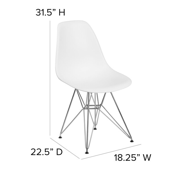 Flash Furniture Elon Series White Plastic Chair with Chrome Base - 2-FH-130-CPP1-WH-GG