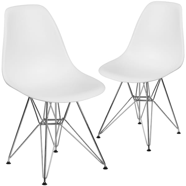 Flash Furniture Elon Series White Plastic Chair with Chrome Base - 2-FH-130-CPP1-WH-GG