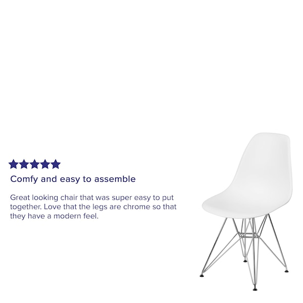 Flash Furniture Elon Series White Plastic Chair with Chrome Base - 2-FH-130-CPP1-WH-GG
