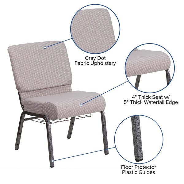 Flash Furniture Hercules Church Chair, Gray Back, 21-1/4 in W 25" L 33" H, Fabric Seat - FD-CH0221-4-SV-GYDOT-BAS-GG
