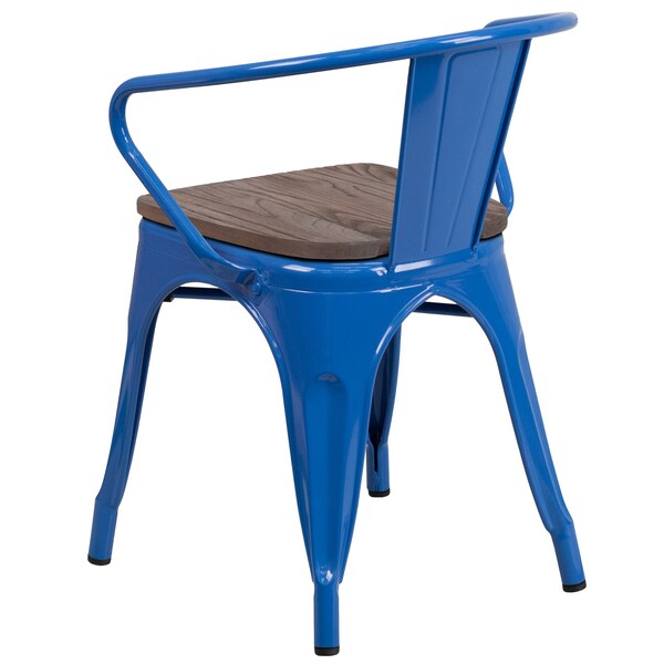 Flash Furniture Blue Metal Chair with Wood Seat and Arms - 4-CH-31270-BL-WD-GG