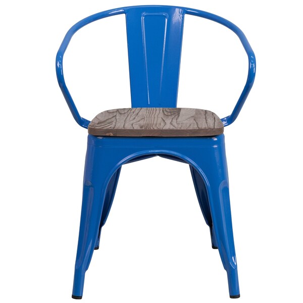 Flash Furniture Blue Metal Chair with Wood Seat and Arms - 4-CH-31270-BL-WD-GG