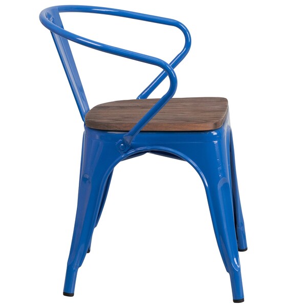 Flash Furniture Blue Metal Chair with Wood Seat and Arms - 4-CH-31270-BL-WD-GG