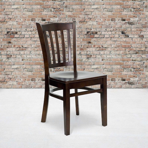 Flash Furniture HERCULES Series Vertical Slat Back Walnut Wood Restaurant Chair - 2-XU-DGW0008VRT-WAL-GG