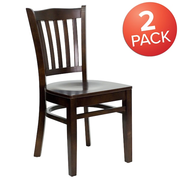 Flash Furniture HERCULES Series Vertical Slat Back Walnut Wood Restaurant Chair - 2-XU-DGW0008VRT-WAL-GG
