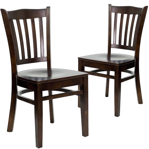 Flash Furniture HERCULES Series Vertical Slat Back Walnut Wood Restaurant Chair - 2-XU-DGW0008VRT-WAL-GG