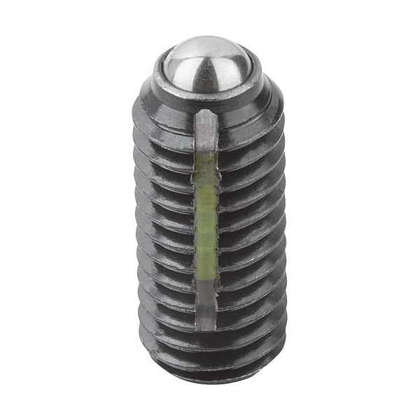 Kipp Spring Plunger Intensified Spring Force, Long-Lok D=5/16-18 L=18, Steel, Comp: Ball Steel - K0325.2A3