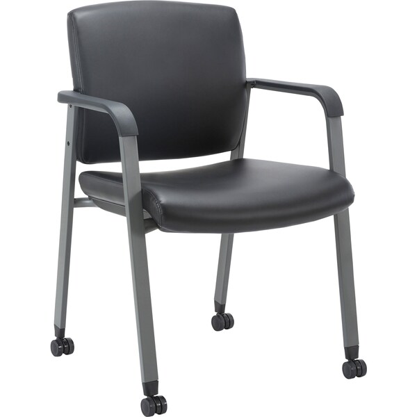 Lorell Healthcare Upholstery Guest Chair with Casters, Black Vinyl - LLR30951