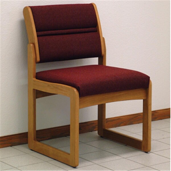Wooden Mallet Valley Armless Guest Chair in Medium Oak - Cabernet Burgundy - DW2-1MOCB