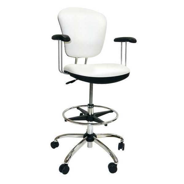Shopsol Vinyl Lab Chair, 17" to 25", T-Pad Arms, White - 1010296