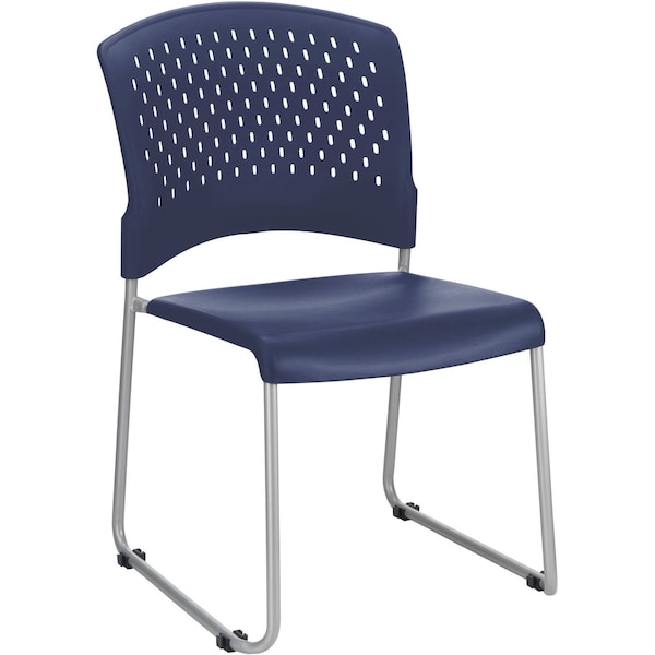 Global Industrial Sled Base Plastic Stacking Chair, Blue, Armless, Mid Back - 250606BLA
