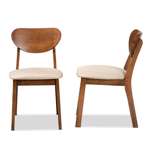 Baxton Studio Damara Mid-Century Modern Sand Fabric and Walnut Brown Finished Wood 2-Piece Dining Chair Set - 183-11646-ZORO