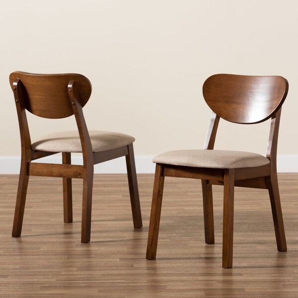Baxton Studio Damara Mid-Century Modern Sand Fabric and Walnut Brown Finished Wood 2-Piece Dining Chair Set - 183-11646-ZORO