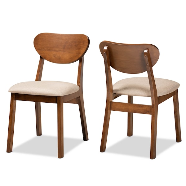 Baxton Studio Damara Mid-Century Modern Sand Fabric and Walnut Brown Finished Wood 2-Piece Dining Chair Set - 183-11646-ZORO