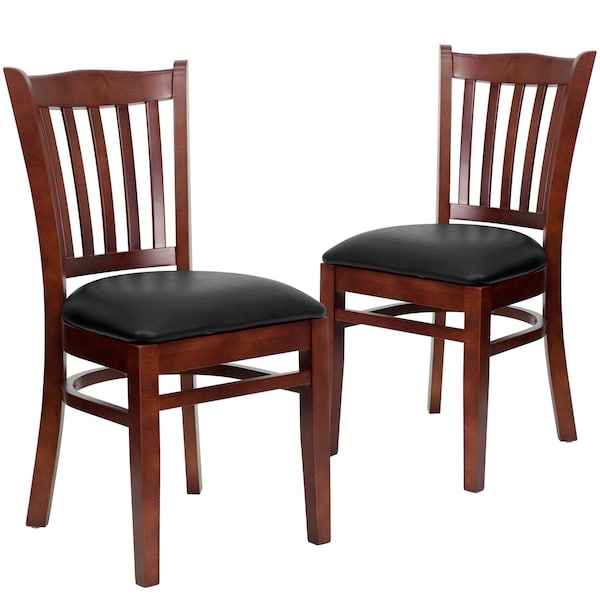 Flash Furniture Mahogany Wood Chair-Blk Vinyl - 2-XU-DGW0008VRT-MAH-BLKV-GG