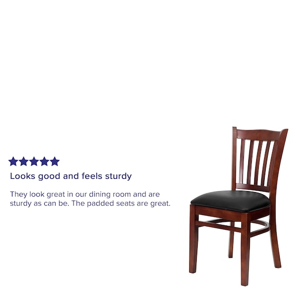 Flash Furniture Mahogany Wood Chair-Blk Vinyl - 2-XU-DGW0008VRT-MAH-BLKV-GG