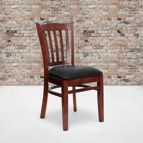 Flash Furniture Mahogany Wood Chair-Blk Vinyl - 2-XU-DGW0008VRT-MAH-BLKV-GG